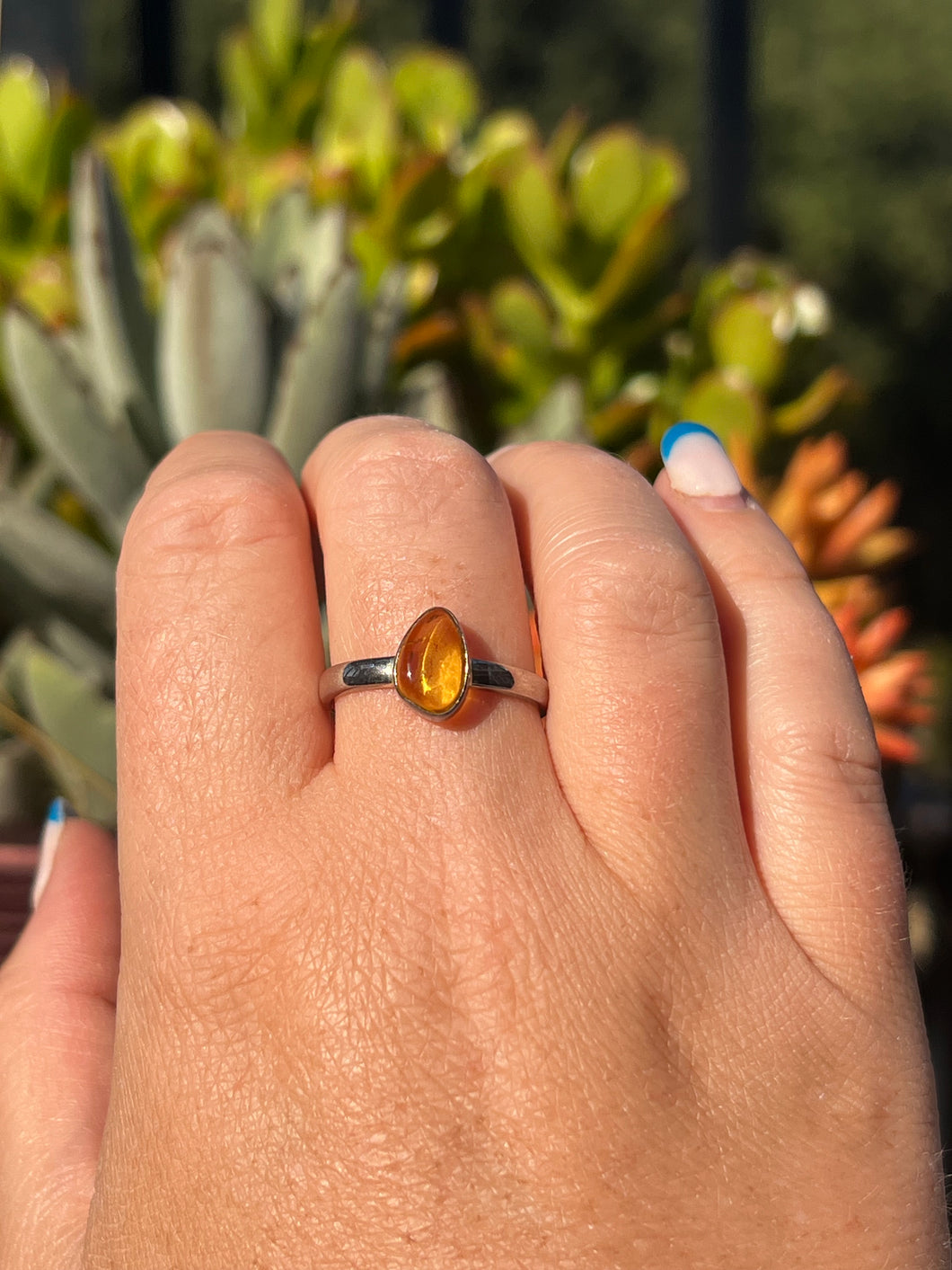 Amber Ring Sterling Silver Size 11 Ring