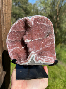 Pink Red Druzy Amethyst On Stand