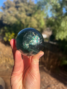 Blue Green Rainbow Filled Fluorite Sphere