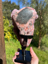 Load image into Gallery viewer, Pink Amethyst Druzy Portal w Jasper on Stand