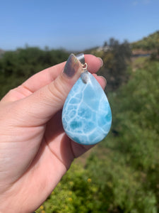 Larimar Teardrop Rounded Sterling Silver Pendant