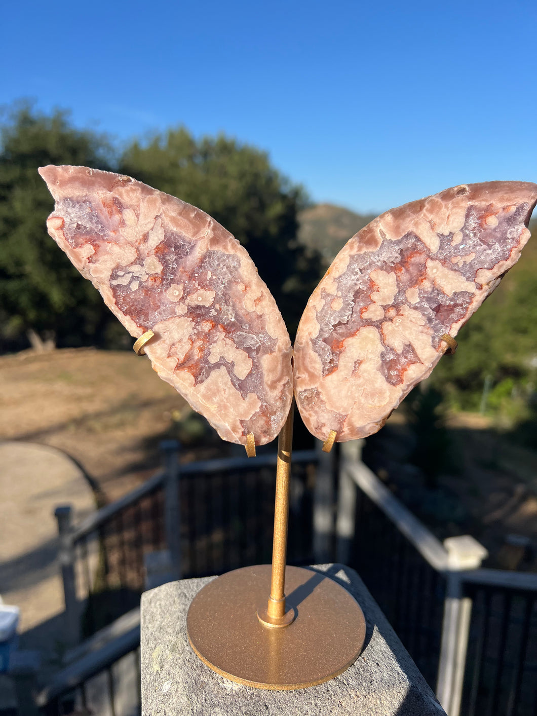 Lavender Pink Amethyst Butterfly Wings On Stand