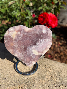 Lavender Pink Amethyst Flower Agate Heart w Stand