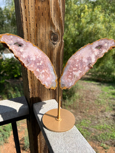 Pink Amethyst Butterfly Wings with Custom Stand