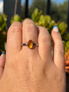 Amber Ring Sterling Silver Size 11 Ring