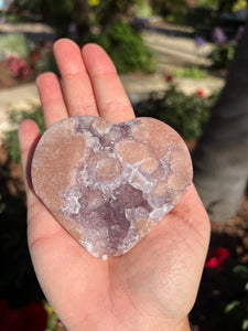 Pink Amethyst Flower Agate Heart w Stand