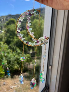 Fluorite Moon Sun Catcher Wall Hanging