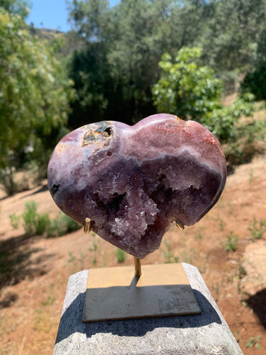 Lavender Pink Amethyst Druzy Heart on Stand