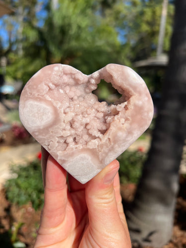 Pink Amethyst Flower Agate Heart W Stand