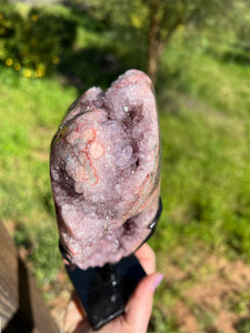 Pink Amethyst Druzy Portal w Jasper on Stand