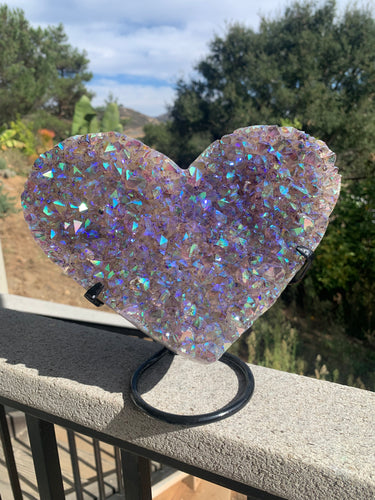 Aura Amethyst Druzy Heart on Stand