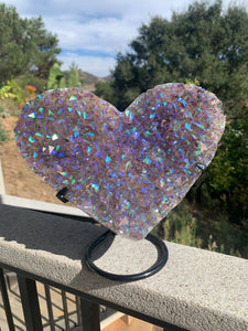 Aura Amethyst Druzy Heart on Stand