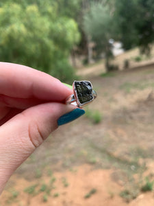 Moldavite Ring Sterling Silver size 7+(adjustable)