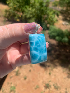 Larimar Sterling Silver Rectangle Pendant Grade AAA