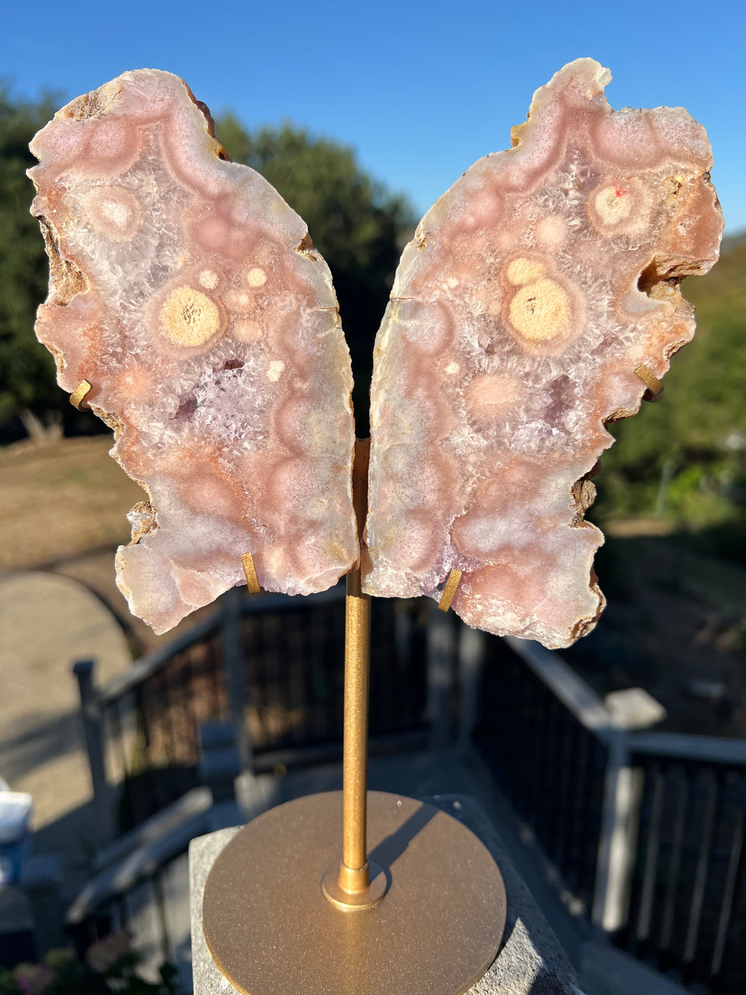 Pink Amethyst Butterfly Wings On Stand