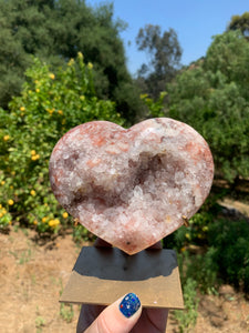 Pink Amethyst Druzy Heart on Stand