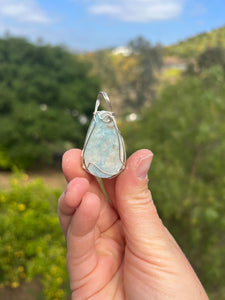 Larimar Teardrop Cab Wire Wrapped Sterling Silver