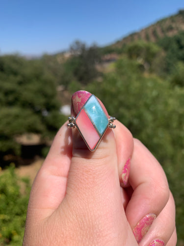 Larimar and Conch Shell Sterling Silver Ring Size 8.5