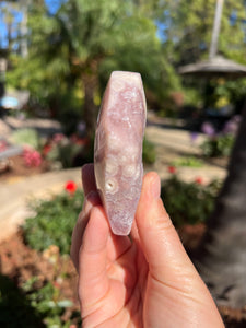 Lavender Pink Amethyst Flower Agate Heart w Stand