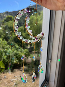 Fluorite Moon Sun Catcher Wall Hanging