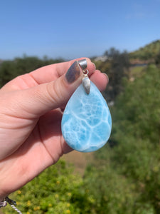 Larimar Teardrop Rounded Sterling Silver Pendant