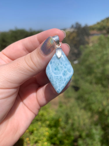 Larimar Rounded Diamond Sterling Silver Pendant