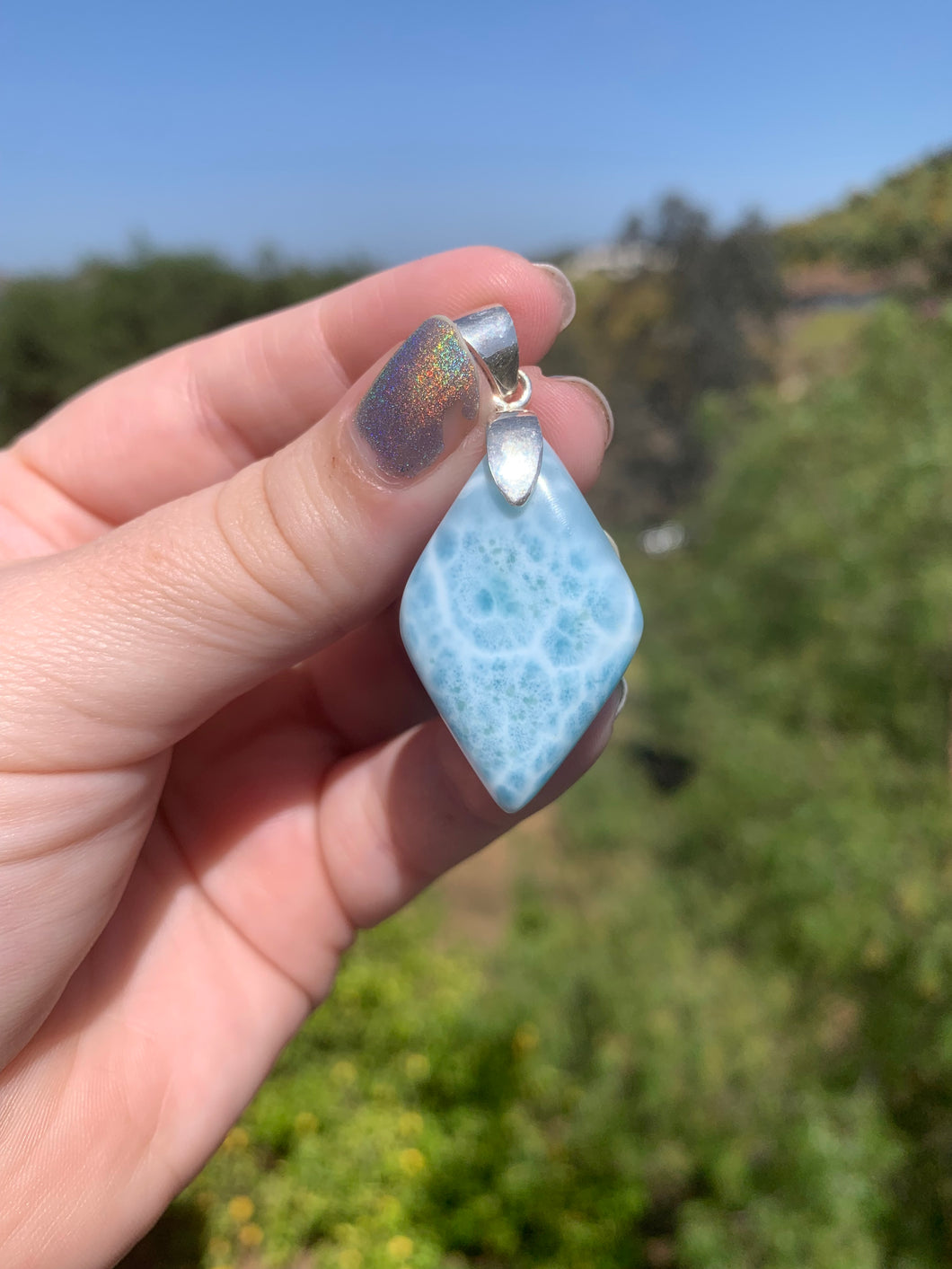 Larimar Rounded Diamond Sterling Silver Pendant