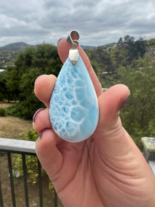 Larimar Rounded Teardrop Large Sterling Silver Pendant