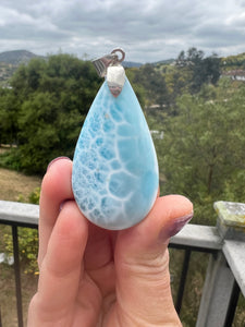 Larimar Rounded Teardrop Large Sterling Silver Pendant