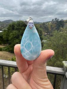 Larimar Rounded Teardrop Large Sterling Silver Pendant