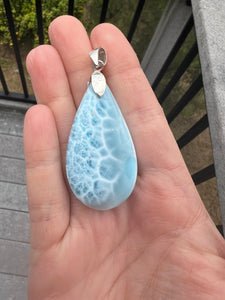 Larimar Rounded Teardrop Large Sterling Silver Pendant