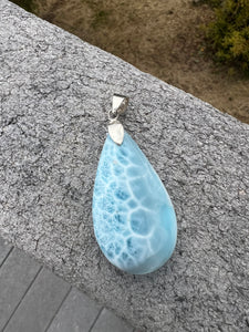 Larimar Rounded Teardrop Large Sterling Silver Pendant