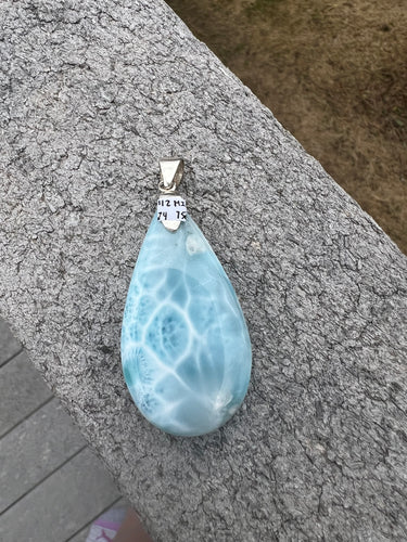 Larimar Rounded Teardrop Large Sterling Silver Pendant