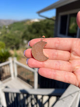 Load image into Gallery viewer, Pink Druzy Moon Gold Electroformed Moon Pendant