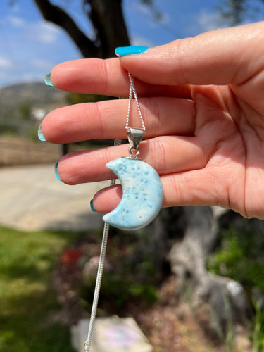 Larimar Moon Sterling Silver Pendant