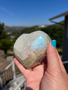 Aura Quartz Agate Heart w Calcite Druzy