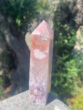 Load image into Gallery viewer, Pink Amethyst Tower with Crystallized Lavender