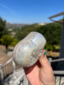 Aura Quartz Agate Heart w Calcite Druzy