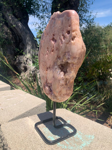 Pink Amethyst Slab Fixed on Stand w Lavender