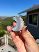 Load image into Gallery viewer, Stalactite Agate Banded Moon Gold Electroformed Pendant