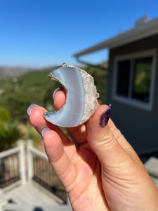 Stalactite Agate Banded Moon Gold Electroformed Pendant