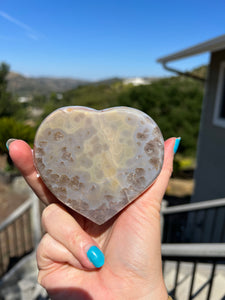 Aura Quartz Agate Heart w Calcite Druzy