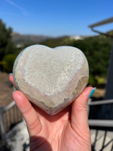 Aura Quartz Agate Heart w Calcite Druzy