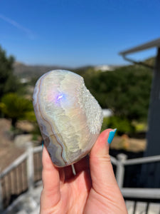 Aura Quartz Agate Heart w Calcite Druzy