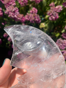 Quartz Carved Face Moon with Rainbows