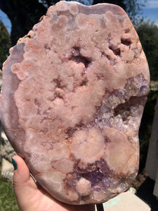 Pink Amethyst Slab Fixed on Stand w Lavender