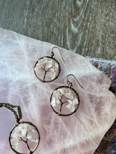 Load image into Gallery viewer, Tree Of Life Rose Quartz Brass Earrings