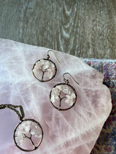 Load image into Gallery viewer, Tree Of Life Rose Quartz Brass Earrings