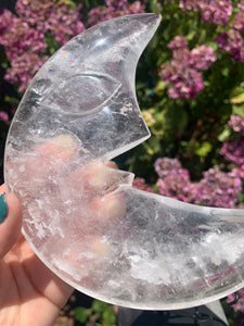 Quartz Carved Face Moon with Rainbows