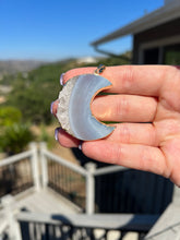 Load image into Gallery viewer, Stalactite Agate Banded Moon Gold Electroformed Pendant